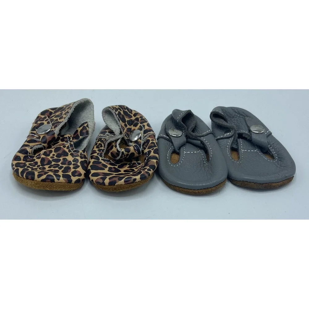 Lot Of 2 Mon Petit Shoes Size 2 Colors Cheetah and‎ Gray Handmade Leather